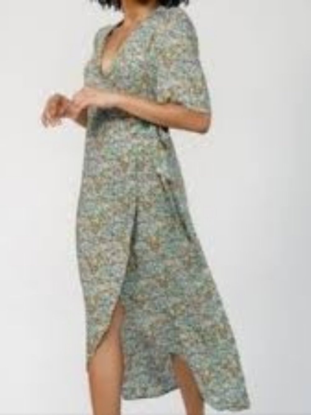 Louise Misha Sandhya Wrap Maxi Dress Almond Bohemian Hindi Blue Floral 2 - Picture 3 of 9